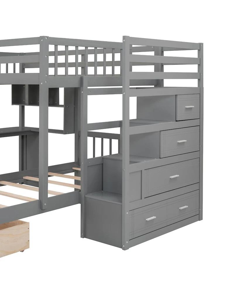 Streamdale Furniture Full Over Twin Bunk Bed with Desk, Drawers and Shelves
