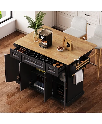 Streamdale Furniture Streamdale 54" Large Kitchen Island with Drop Leaf, Rolling Cart with 4 Doors, 3 Drawers