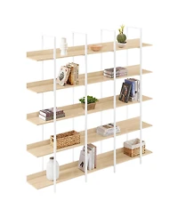 Streamdale Furniture 5 Tier Bookcase, Vintage Industrial Style Shelf, White Metal Frame, Oak
