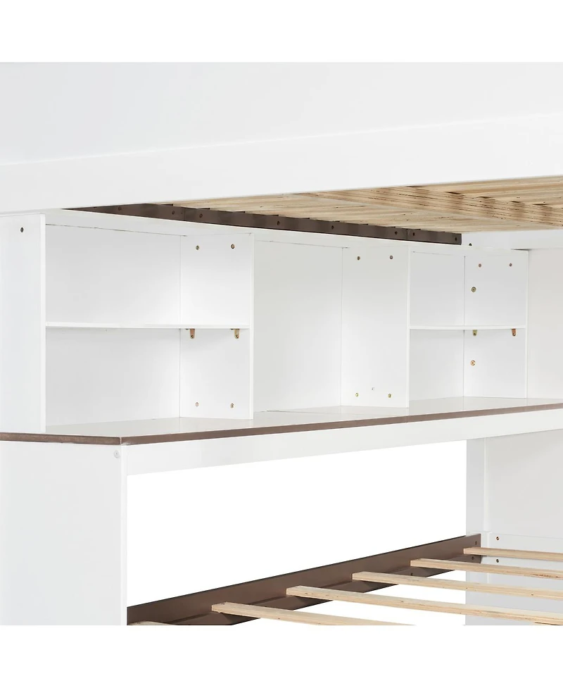 Streamdale Furniture Full Over Full Bunk Bed with Twin Size Trundle and Staircase, Shelves, Led