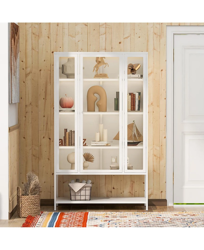 Streamdale Furniture Iron Display Cabinet with Glass Door and Led Lights