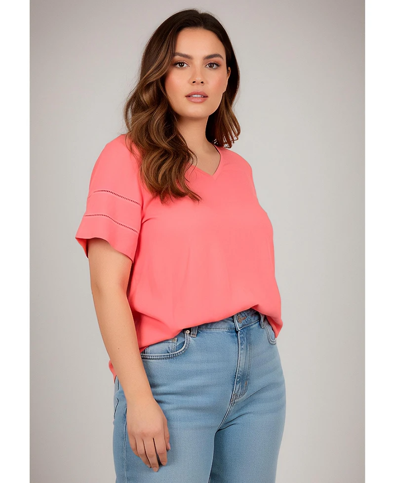 Avenue Women's Openwork Trim Short Sleeve Top