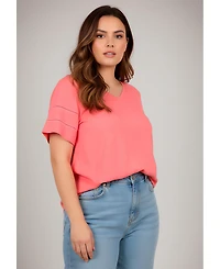 Avenue Women's Openwork Trim Short Sleeve Top