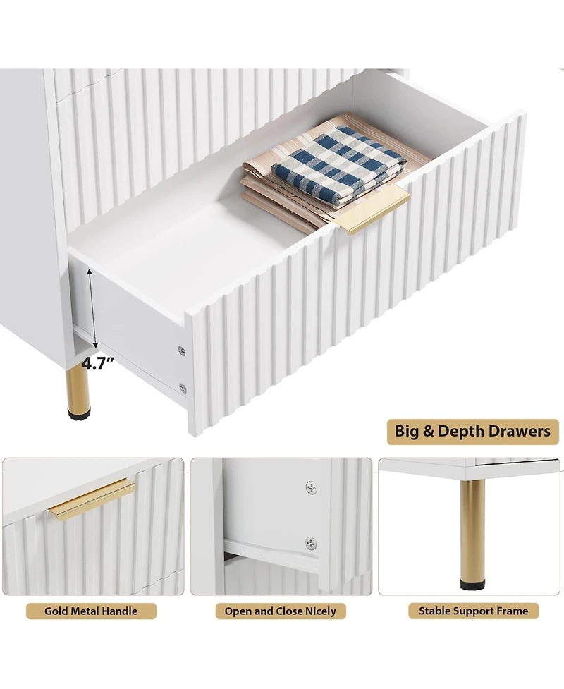 Gaomon Fluted 5 Drawer Dresser for Bedroom, 48 in Tall Modern Chest of Drawers with Deep Drawers and Wide Top and Wooden Dresser Organizer