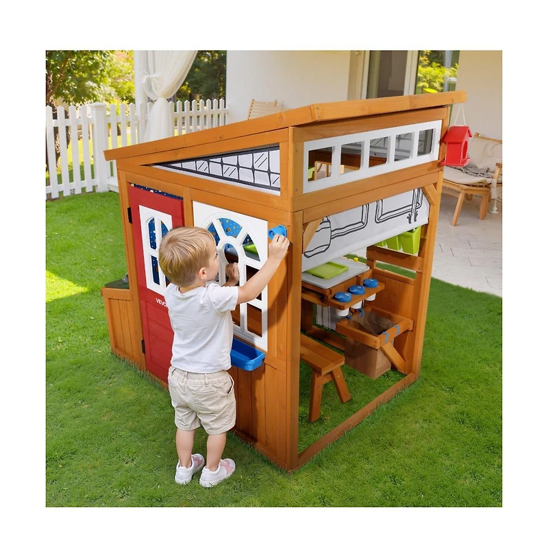 Slickblue Cedar Wooden Outdoor Kids Playhouse with Doorbell and Bird Nest