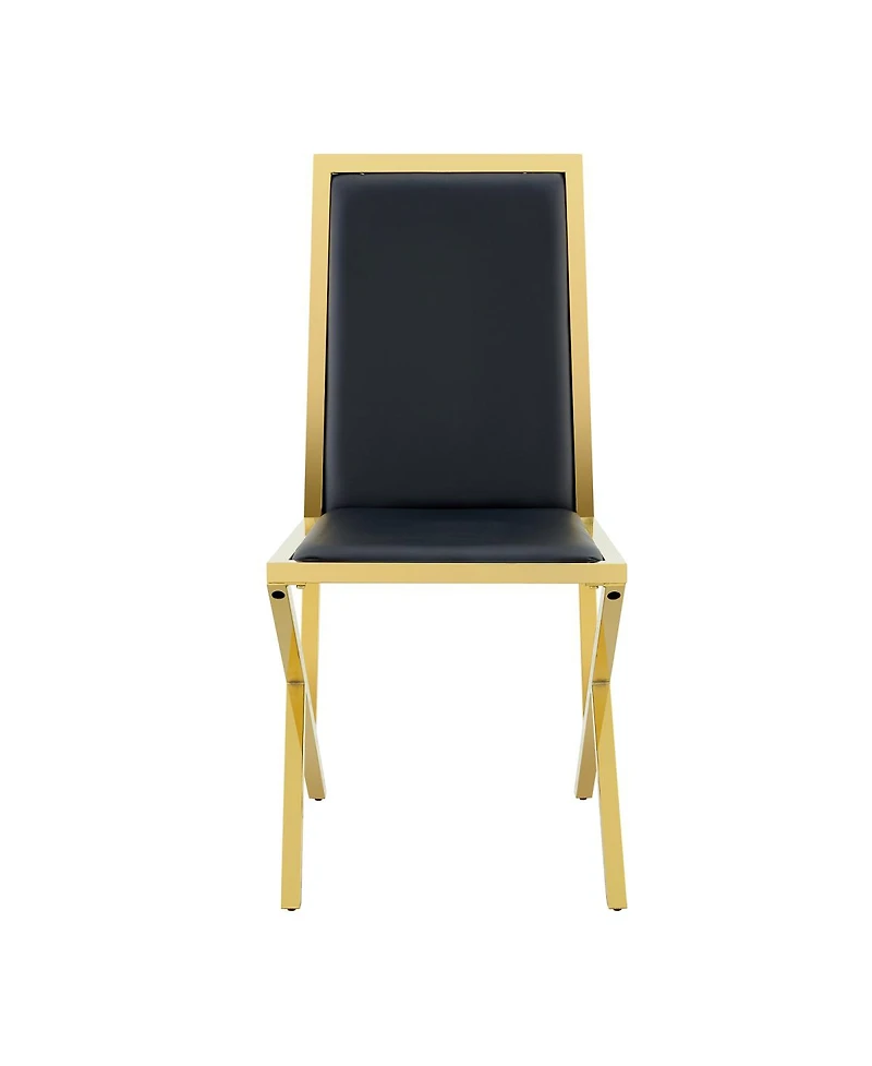 Streamdale Furniture 4-pack gold metal framed black Pu dining chairs with ergonomic design.
