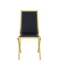 Streamdale Furniture 4-pack gold metal framed black Pu dining chairs with ergonomic design.