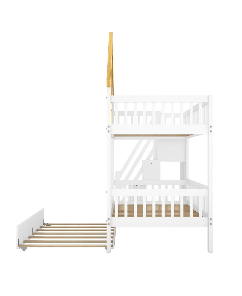 Streamdale Furniture Streamdale Twin Size Wooden House Bunk Bed with Storage Staircase & Trundle