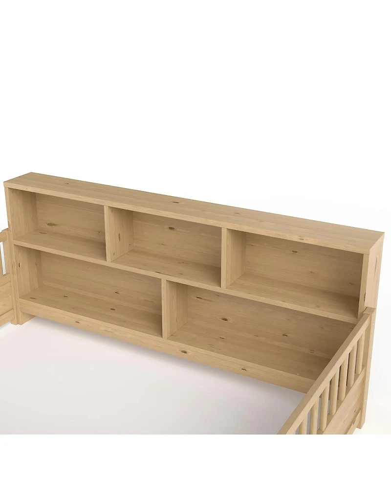 Streamdale Furniture Wooden floor bed with fence guardrail & side storage.