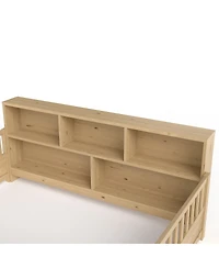 Streamdale Furniture Wooden floor bed with fence guardrail & side storage.