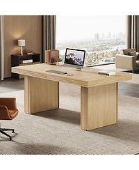 Tribesigns 63" Executive Desk, Modern Executive Office Desk with Thickened Desktop and Heavy-Duty Legs, Wood Writing Workstation Study Table