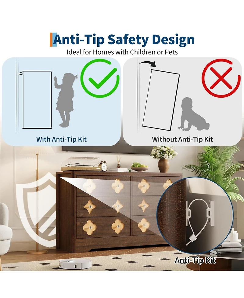 gaomon 6 Drawer Dresser for Bedroom, Wide Boho Chest of Drawers with Wooden Storage Cabinet and Decorative Front Organizer