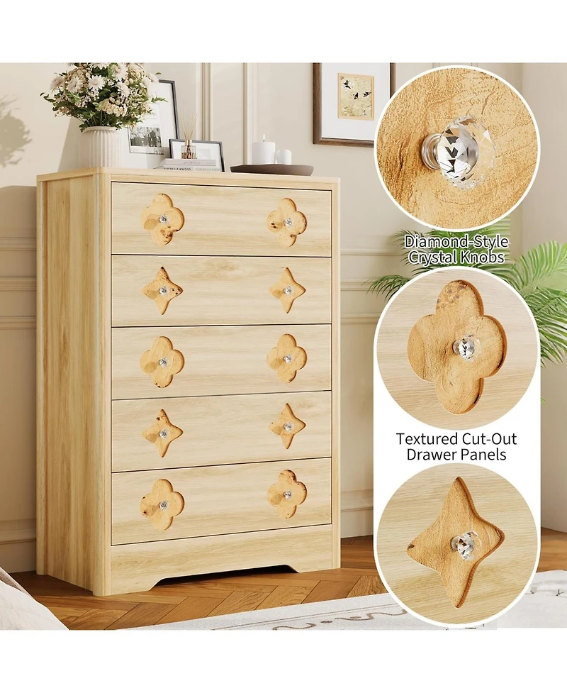 gaomon 5 Drawer Tall Boho Dresser, Wooden Storage Chest for Bedroom, Living Room