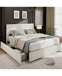 gaomon Size Platform Bed Frame with Tufted Wingback Headboard, Corduroy Upholstered Bed