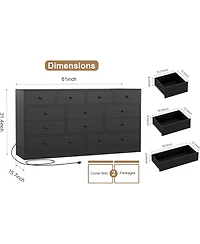 Gaomon 12-Drawer Wood Storage Dresser with Power Outlet