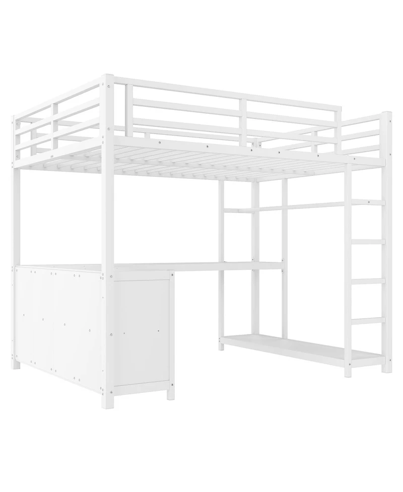 Streamdale Furniture Metal Loft Bed with Wardrobe, L-shaped Desk & Storage - Full Size