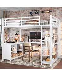 Streamdale Furniture Metal Loft Bed with Wardrobe, L-shaped Desk & Storage - Full Size