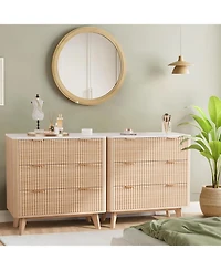 gaomon 2PCS Fluted Nightstand, Modern 3 Drawer Bedside Table with Faux Marble Top