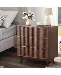 gaomon 2PCS Fluted Nightstand, Modern 3 Drawer Bedside Table with Faux Marble Top, End Table for Bedroom Living Room