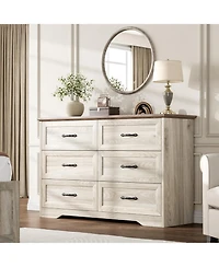 Gaomon 6-Drawer Dresser, Farmhouse Wooden Storage Chest with Wide Handles for Bedroom