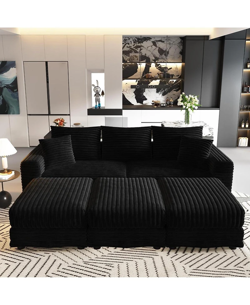 Streamdale Furniture 82 Plush Corduroy 3-Seat Sofa with Movable Ottoman