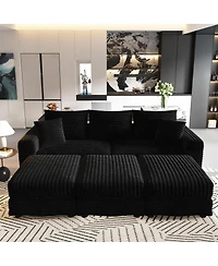 Streamdale Furniture 82 Plush Corduroy 3-Seat Sofa with Movable Ottoman