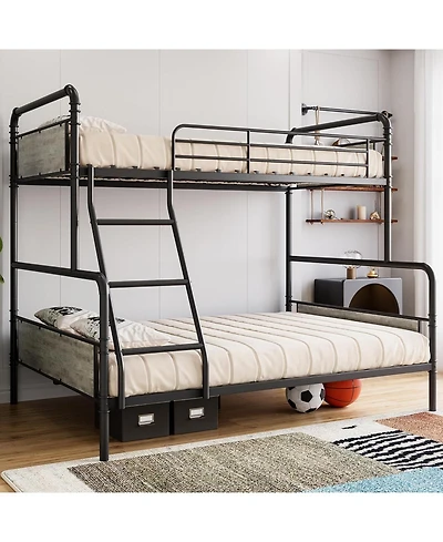 gaomon Metal Bunk Bed Twin Over Full with Angled Ladder, High Guardrail, Heavy Duty Frame Slats, Smooth Rounded Edges