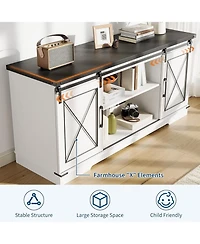 gaomon Farmhouse 59" Tv Stand Up to 65 Inches, Mid Century Modern Entertainment Center with Storage Cabinets