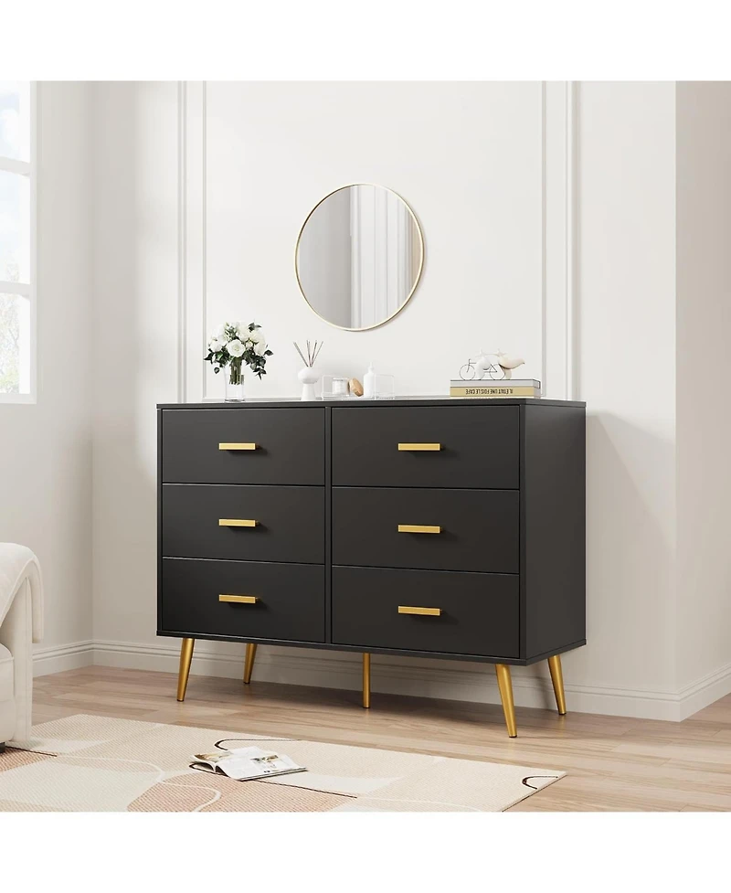 gaomon Modern 6-Drawer Dresser with Metal Handles, Wooden Storage Chest for Bedroom, Living Room