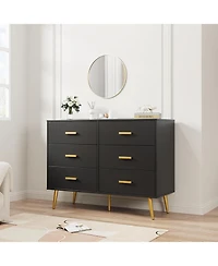 gaomon Modern 6-Drawer Dresser with Metal Handles, Wooden Storage Chest for Bedroom, Living Room