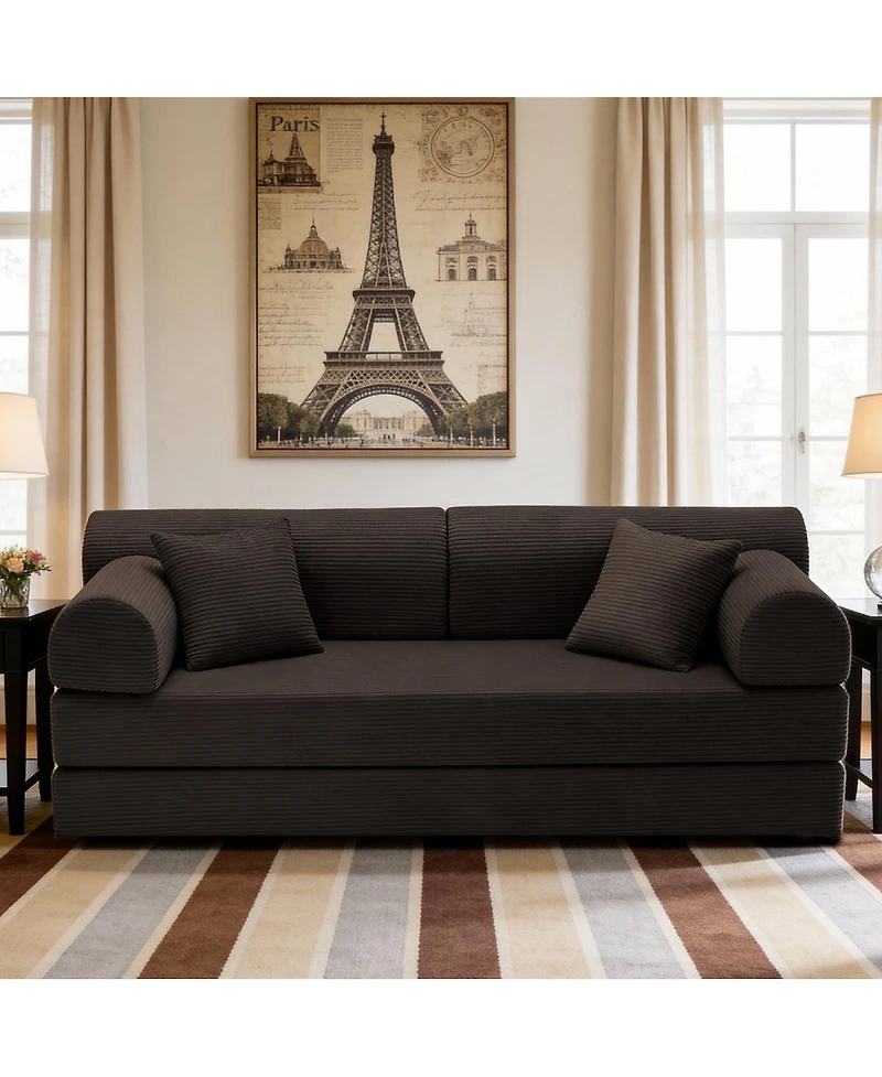 Streamdale Furniture 78 inches Convertible Sleeper Sofa Bed with Pillow, Corduroy Folding Mattress Couch