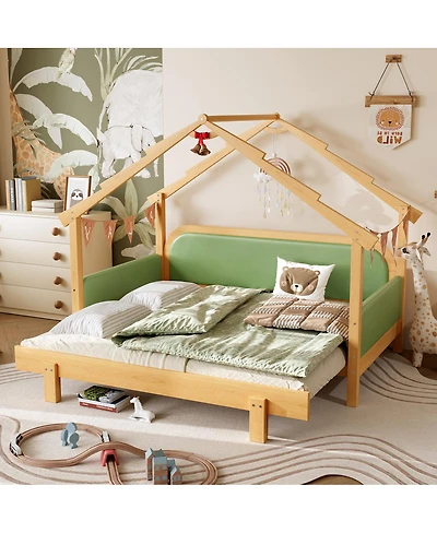 Streamdale Furniture Twin Size Wood Treehouse Bed with Soft Cushion Rails