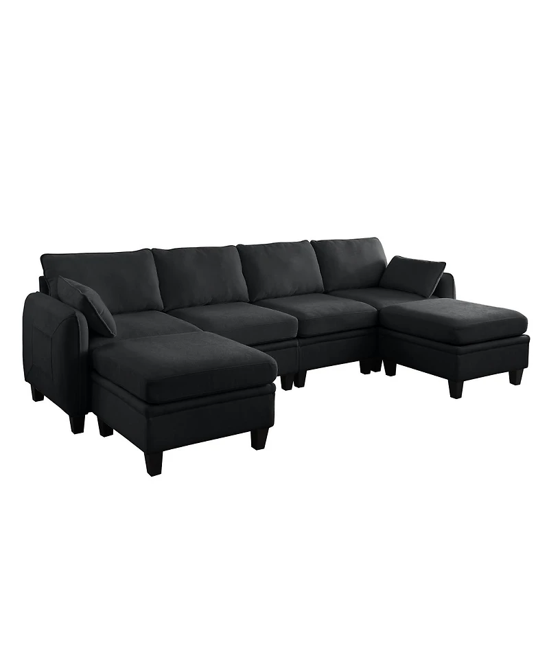 Streamdale Furniture 109 Contemporary L-Shaped Chenille Sectional Sofa with Storage Ottoman