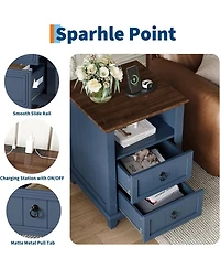 gaomon Nightstand with Charging Station,Wooden End Table Modern Farmhouse Bed Side Table with 2 Drawers