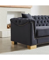 Streamdale Furniture 35 inches 3-Seater Chesterfield Rolled Arm Velvet Modern Sofa for Living Rooms & Offices.
