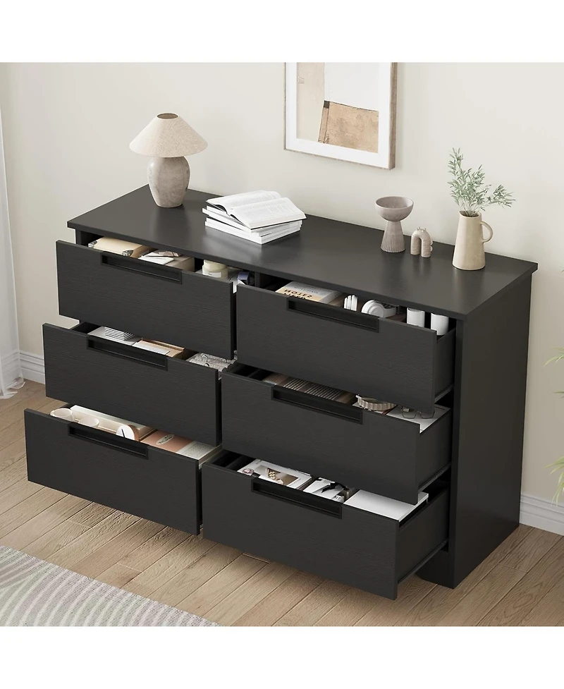 gaomon 6 Drawer Dresser for Bedroom, Modern Chest of Drawers with Embedded Handles Design, Wooden Organizer Living Room.