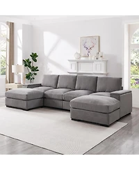 Streamdale Furniture Corduroy Deep Seat Sectional Sofa Couch with Ottomans - (4-Seat, 2-Ottoman)