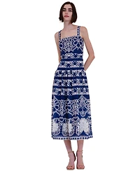 julia jordan Women's Square Neck Drop Waist Midi Lace Dress