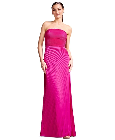 Dress the Population Women's Kinley Strapless Pleated A-Line Maxi