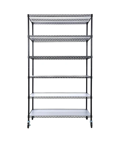 Rainsken 6-Tier Metal Wire Shelving Unit, Heavy Duty Adjustable Storage Rack with Wheels, Shelf Liners