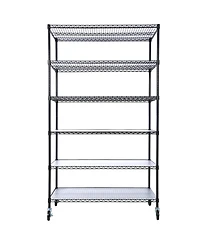 Rainsken 6-Tier Metal Wire Shelving Unit, Heavy Duty Adjustable Storage Rack with Wheels, Shelf Liners