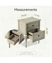 Yigii Wood 2 Drawer Farmhouse Nightstand with Antique Finish