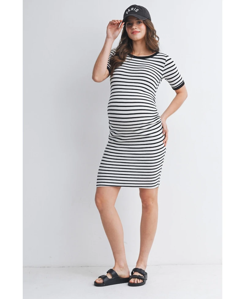 Hello Miz Maternity Striped Bodycon Short Sleeve Dress