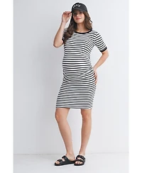 Hello Miz Maternity Striped Bodycon Short Sleeve Dress