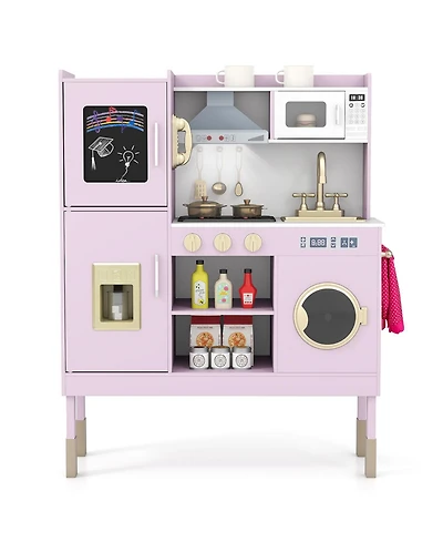 Slickblue Kids Toy Kitchen Playset with Range Hood, Ice Maker & Telephone