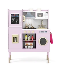 Slickblue Kids Toy Kitchen Playset with Range Hood, Ice Maker & Telephone