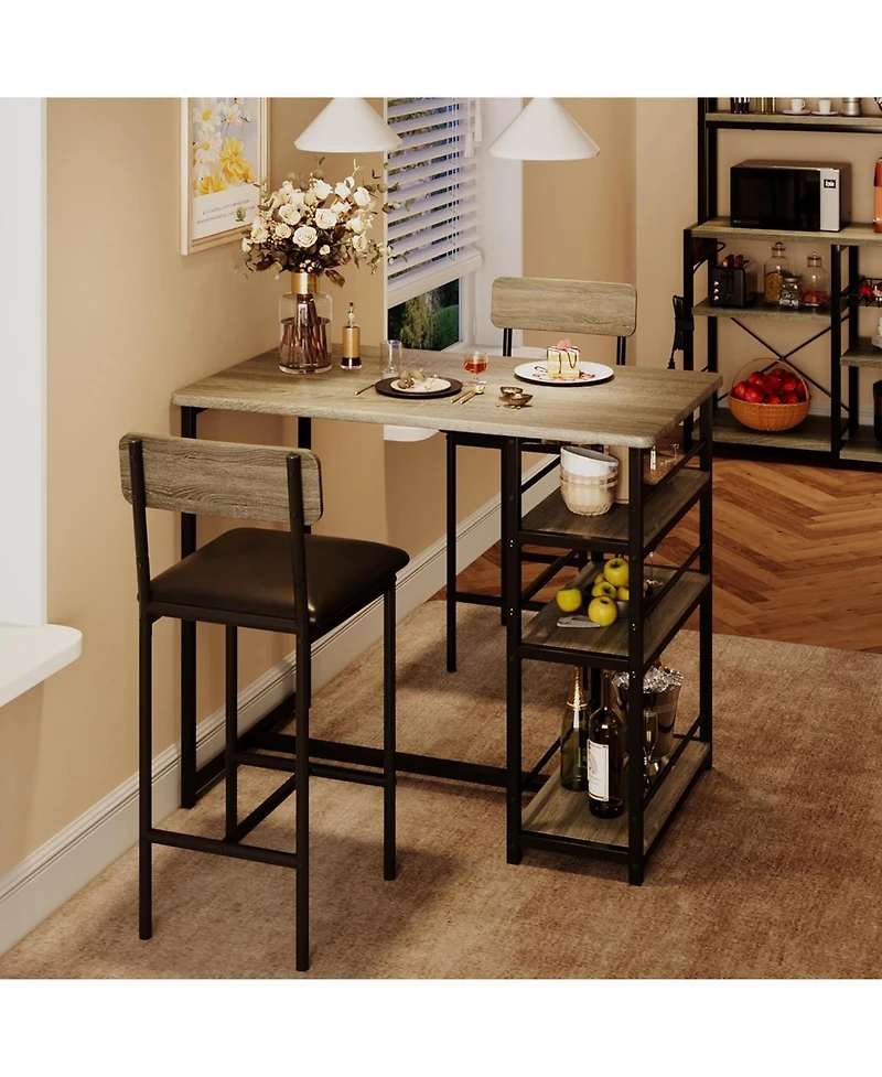 gaomon Kitchen Table Set, 3 Piece Dining Table and Chairs for 2, Space Saving Bar Dining Table Set with 2 Upholstered Chairs for Small Spaces