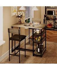 gaomon Kitchen Table Set, 3 Piece Dining Table and Chairs for 2, Space Saving Bar Dining Table Set with 2 Upholstered Chairs for Small Spaces
