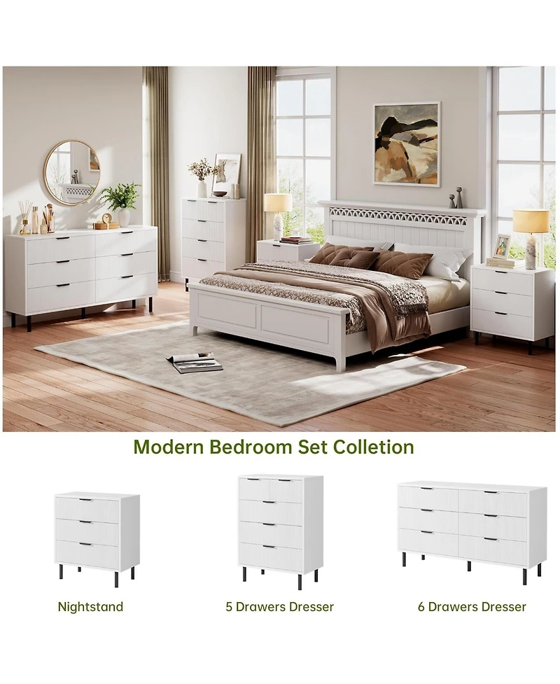 gaomon Wave Fluted 5 Drawer Dresser for Bedroom, Modern Wood Chest of Drawers with Wide Drawers