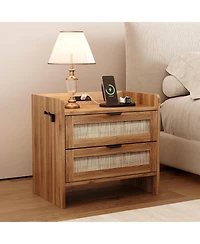 gaomon Rattan Bedside Table Nightstand, 2 Drawer, 1 Pcs Cabinet, Bedroom Organizer and Storage Cabinet